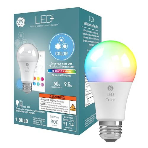 GE LED+ Color Changing LED Light Bulbs with Remote, 9.5W, No App or Wi-Fi Required, A19 (1 Pack) | Amazon (US)