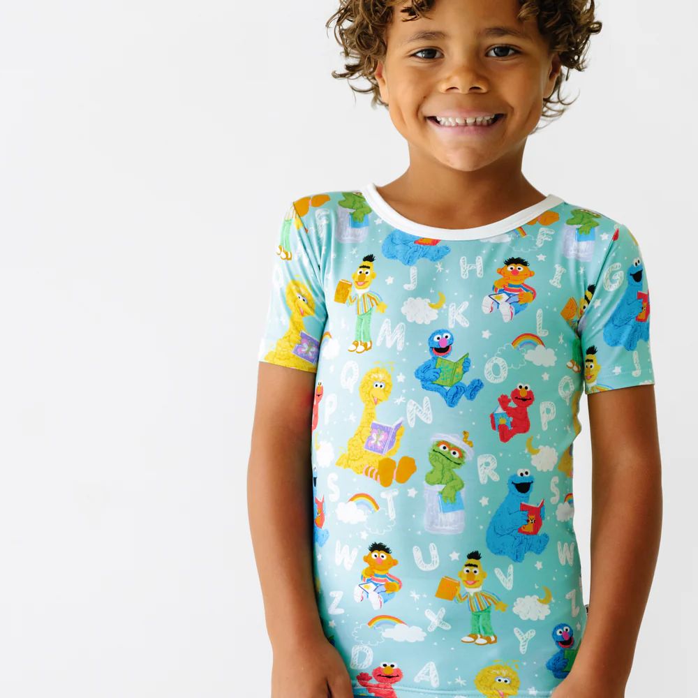 Spelling with Sesame Street Two-Piece Short Sleeve Pajama Set | Little Sleepies