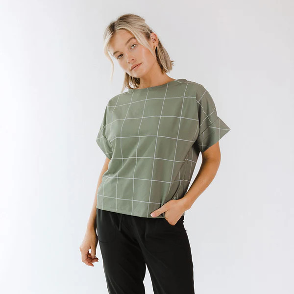 Boss Crop Tee, Sage Windowpane | Albion Fit
