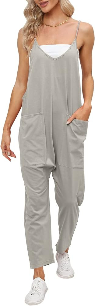 Women's Loose Casual V Neck Sleeveless Jumpsuits Adjustable Spaghetti Straps Harem Long Pants Ove... | Amazon (US)