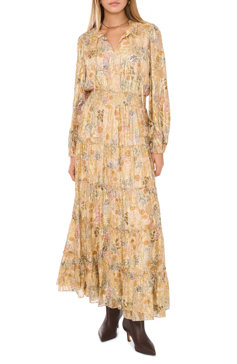 1.STATE Metallic Floral Tiered Long Sleeve Maxi Dress | Nordstrom | Nordstrom