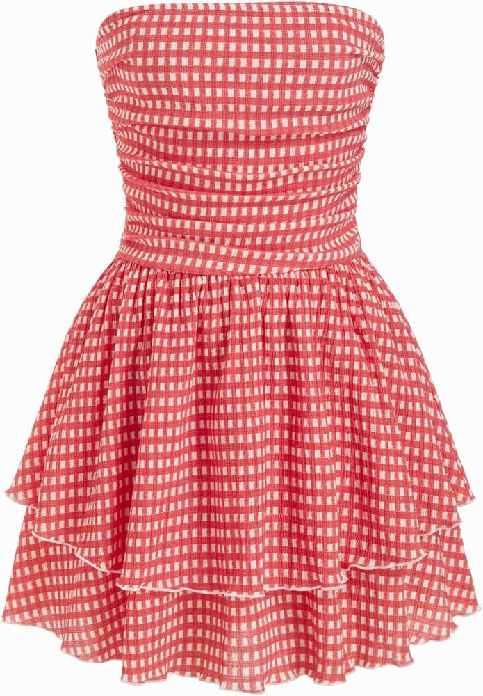 CIDER Women's Summer Cocktail Dress - Tube Ruched Ruffle Mini Dress | Amazon (US)