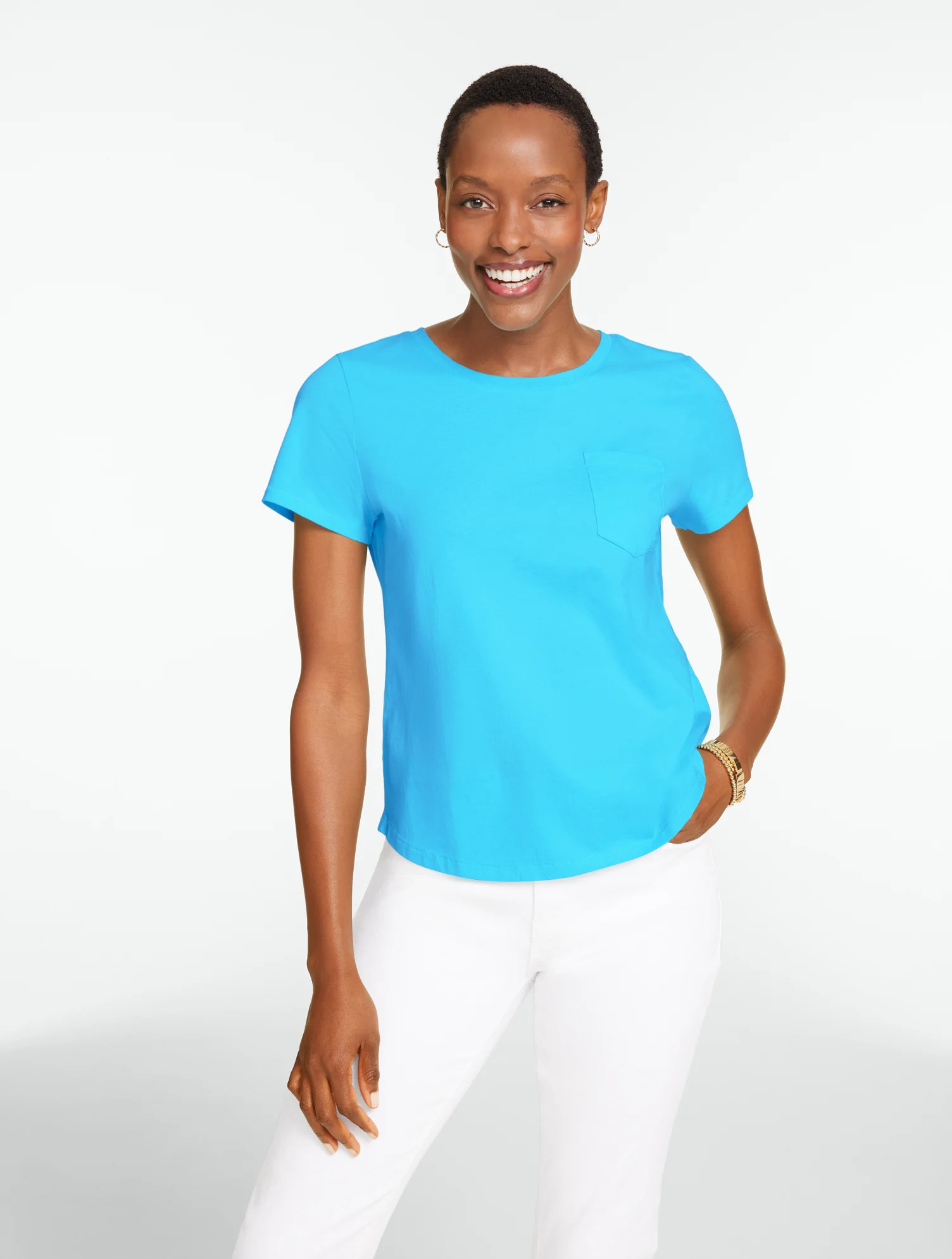 Plus Petite - Patch Pocket Short Sleeve T-Shirt - Blue Jay - 3X - 100% Cotton Talbots | Talbots