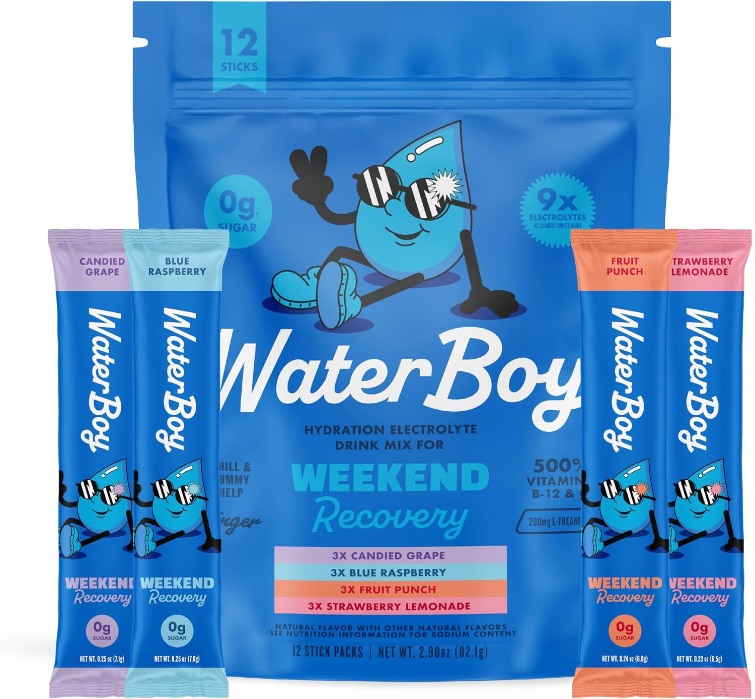 Waterboy Weekend Recovery, Variety Pack, Sugar Free Electrolytes 12ct | Amazon (US)