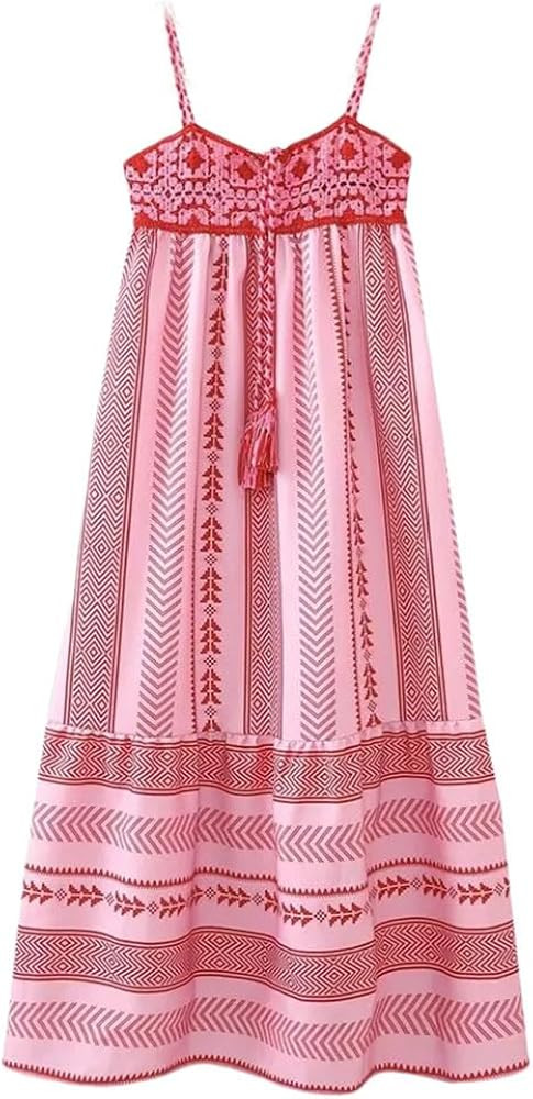 Rfmfkkg Women's Splice Knitted Long Dress V-Neck Floral Print Slip Dresses Casual Maxi Dress | Amazon (US)