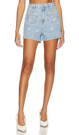 Hand-Beaded Shorts in Denim | Revolve Clothing (Global)