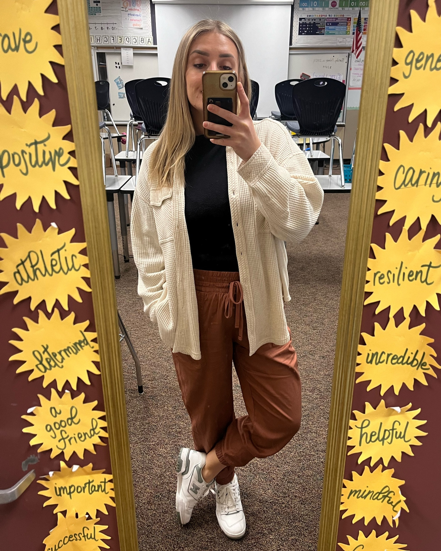 Casual teacher outfit 
*waffle shirt is exact but this color is not available 
