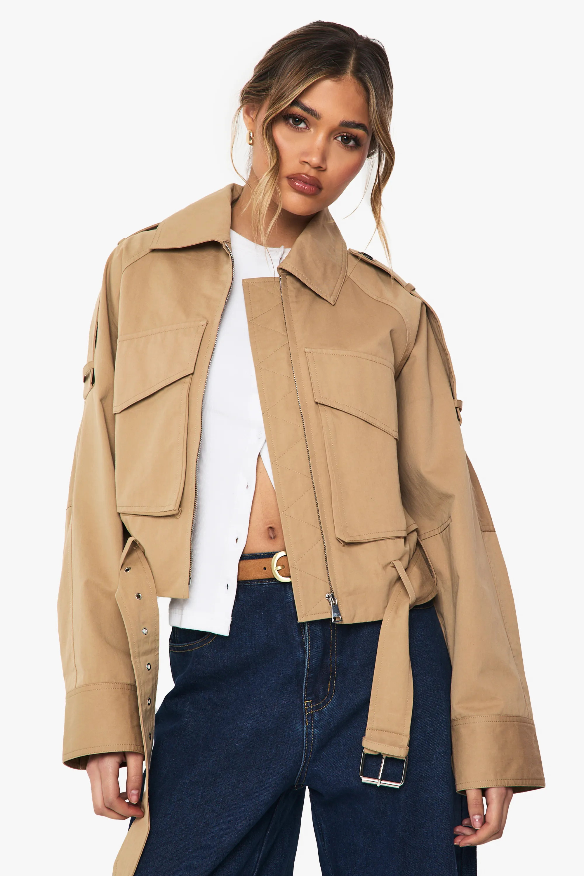 Short Belted Utility Trench Coat | Boohoo.com (UK & IE)