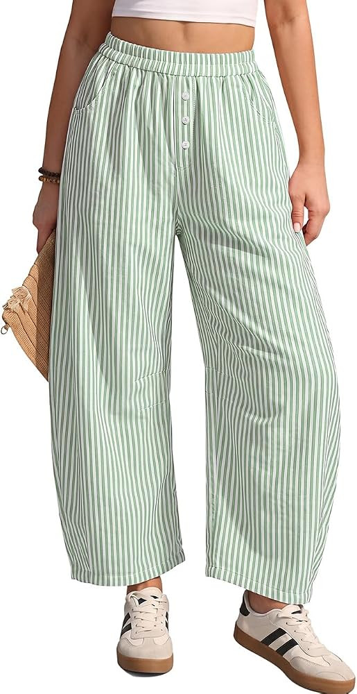 TARSE Gingham Pants Women Barrel Loose Wide Leg Checkered Casual Linen Plaid Trousers with Pocket... | Amazon (US)