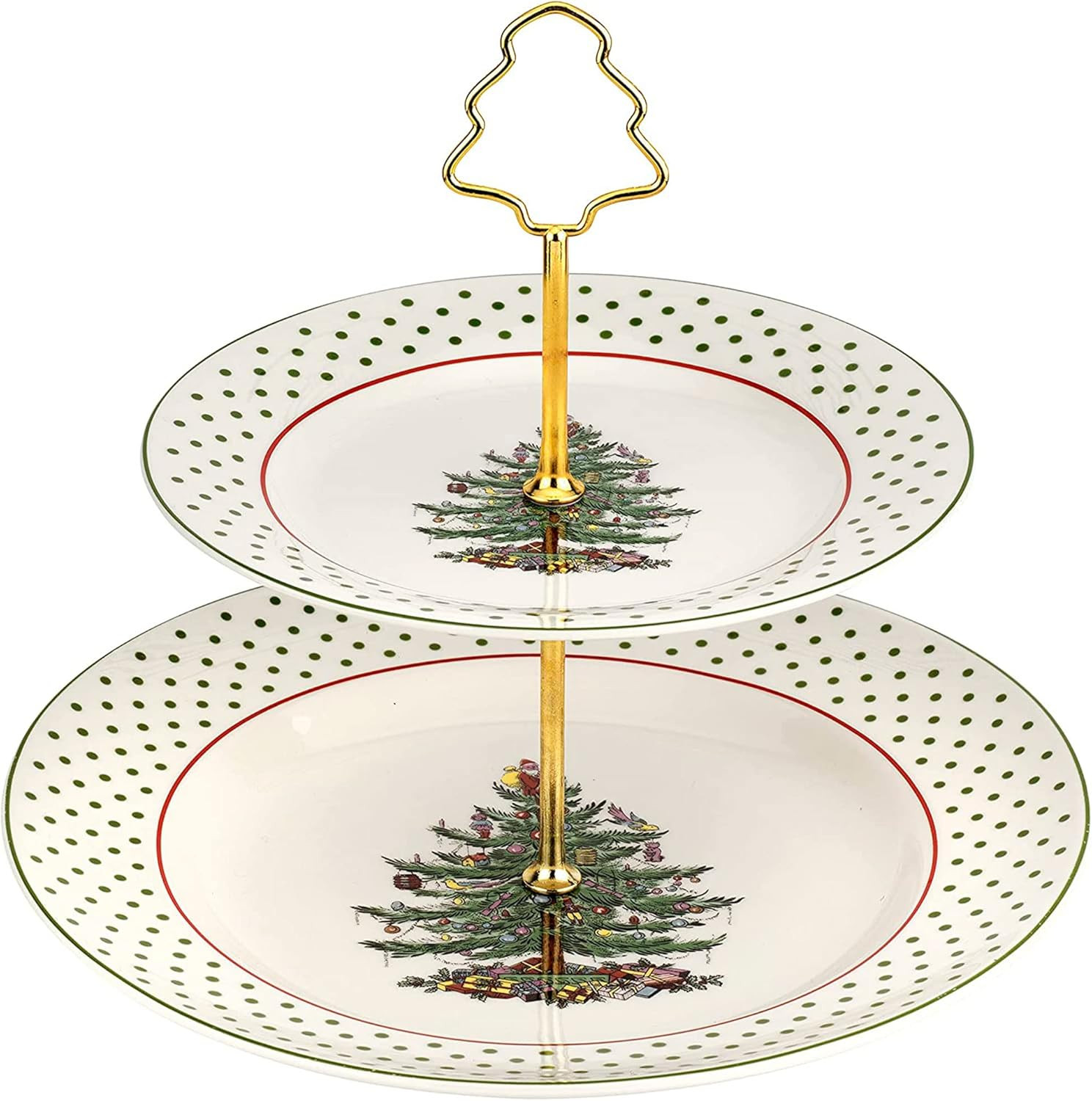 Spode Christmas Tree 2-Tiered Server (8" & 10") - Polka Dot Tiered Tray for Serving Food, Cake, D... | Amazon (US)