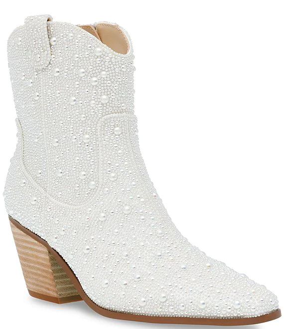 Blue by Betsey Johnson Diva Bridal Pearl Embellished Western Booties | Dillard's | Dillard's