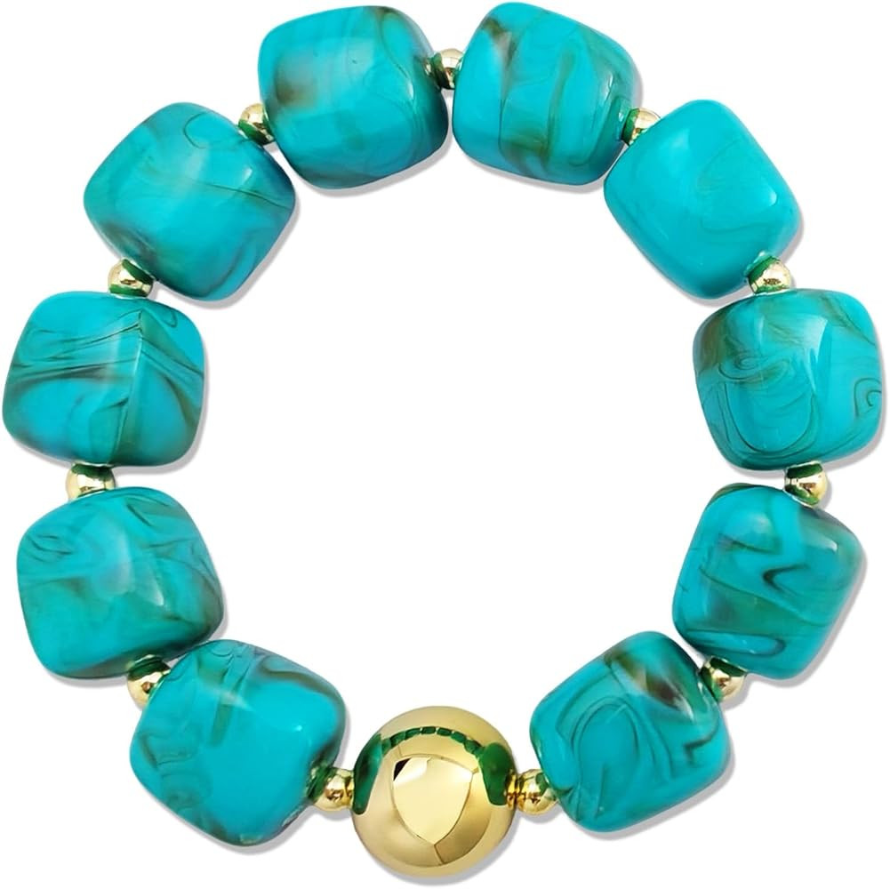 Chunky Beaded Bracelets for Women, Large Square Resin Adjustable Bracelet, Multicolor Stackable S... | Amazon (US)