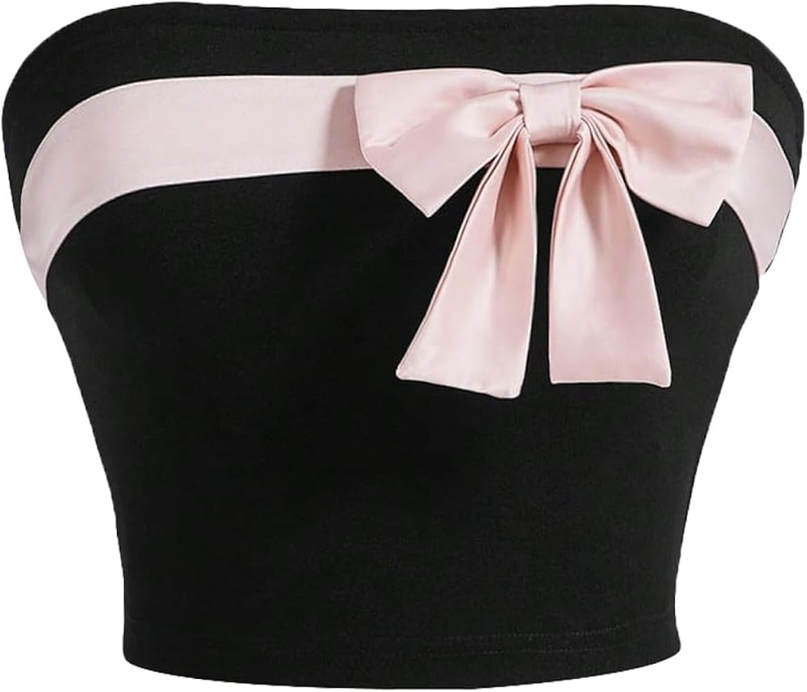 SOLY HUX Women's Color Block Bow Front Tube Top Sleeveless Outgoing Party Club Bandeau Tops | Amazon (US)