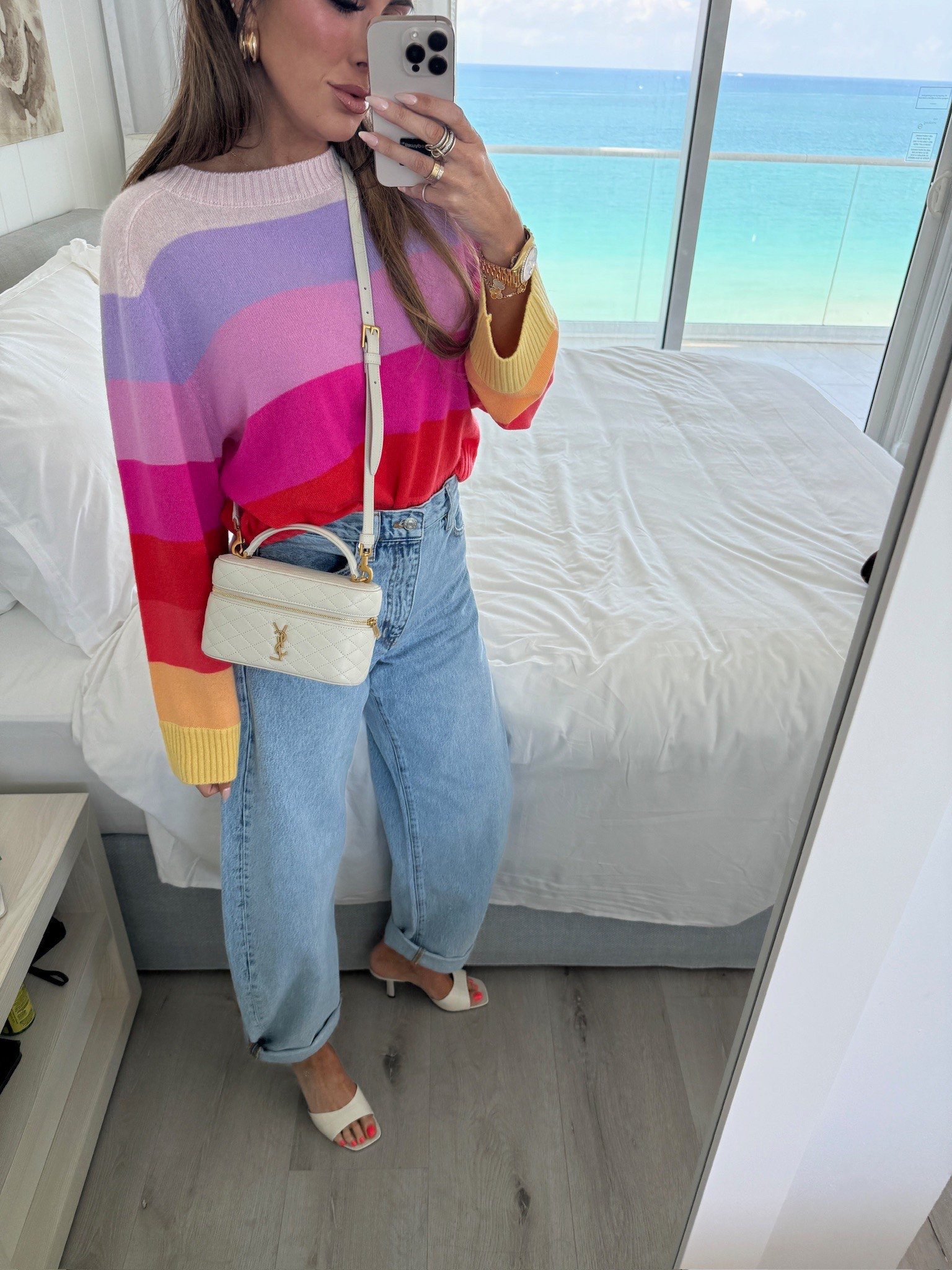 Wearing a size small in sweater and size 25 in jeans! 
@saks #sakspartner #saks

Travel Outfits, Vacation Outfits, Jeans, best jeans, saks fashion, YSL bag, schutz heels, Emily Ann Gemma 

#LTKItBag #LTKShoeCrush #LTKStyleTip