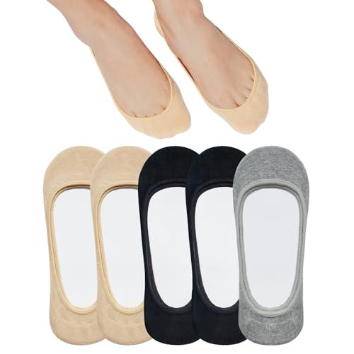 SIXDAYSOX No Show Socks for Women 5 Pack Ultra Low Cut Liner Socks with Non-Slip Heel Grips Size 9-11(Black,Nude,Gray) | Amazon (US)