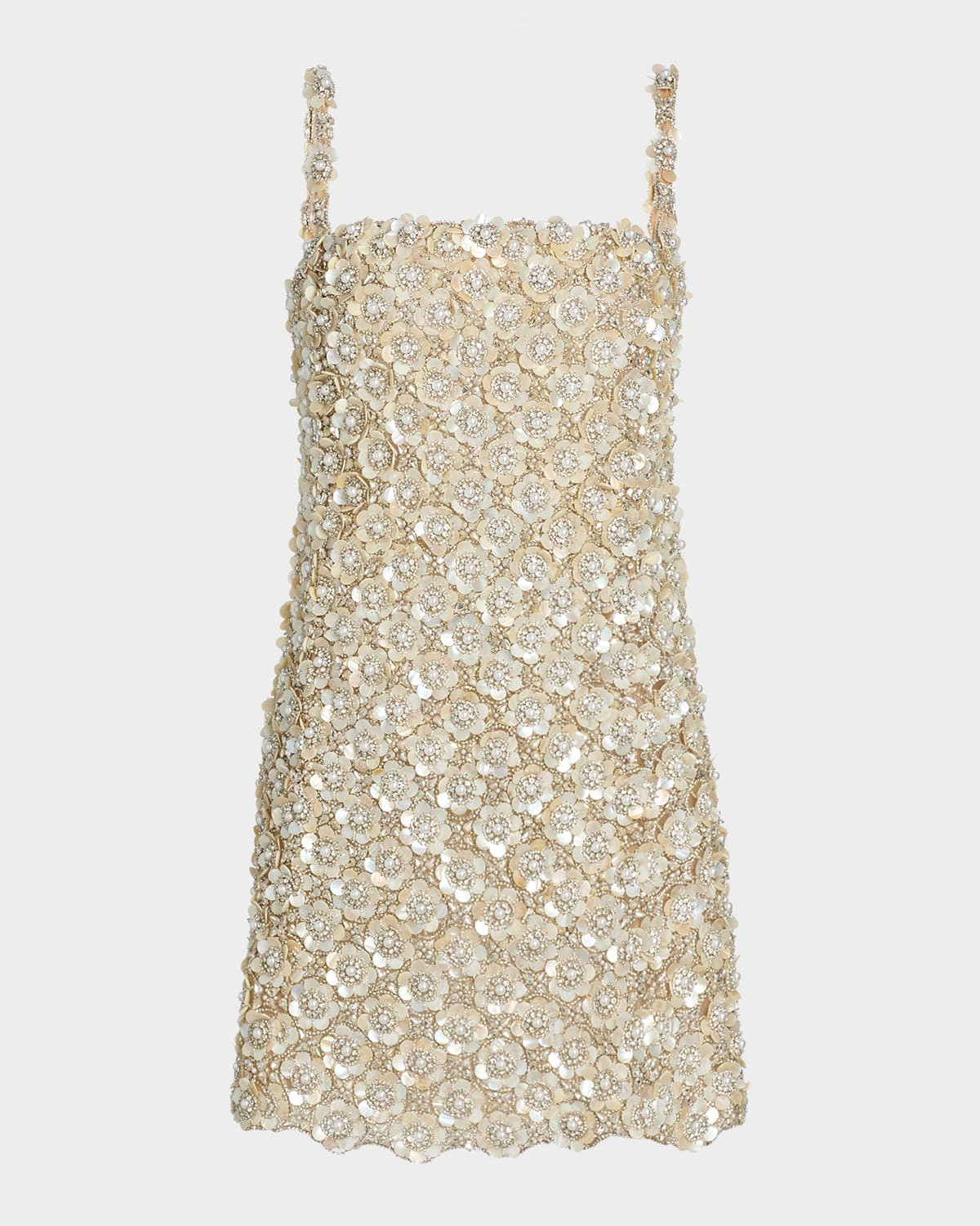 Pearly Embroidered Sleeveless Mini Dress | Neiman Marcus