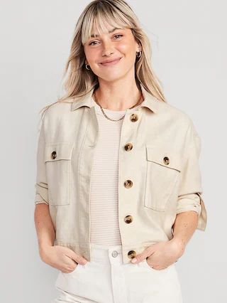 Linen-Blend Cropped Utility Jacket for Women | Old Navy (US)