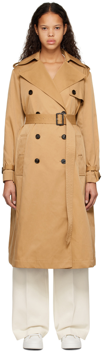 BOSS Tan Double-Breasted Trench Coat | SSENSE
