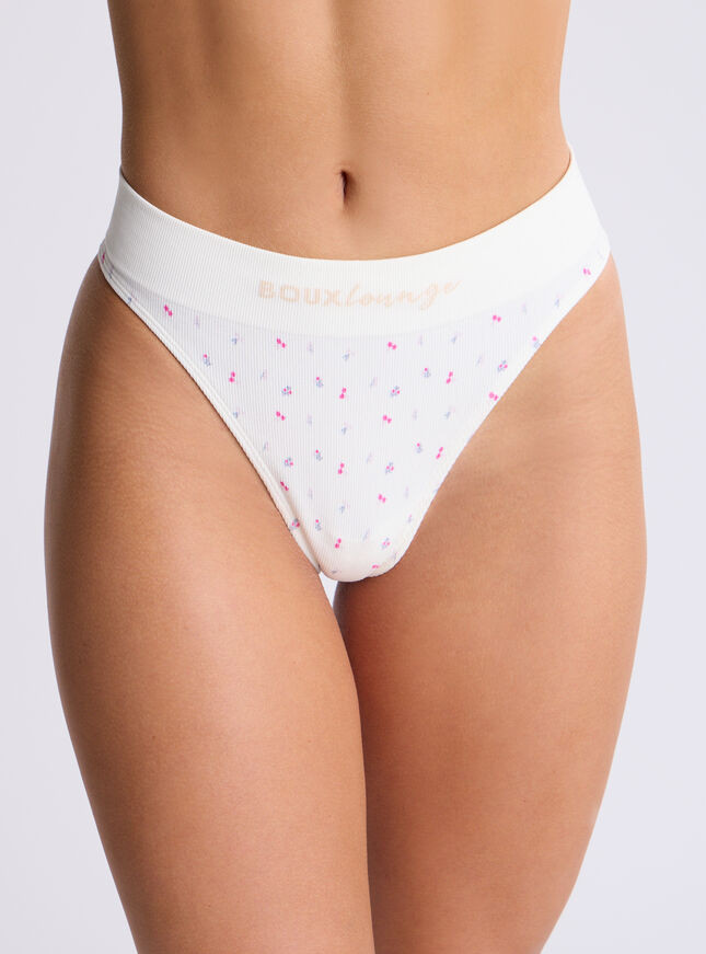 Ribbed seamless floral lace thong - Ivory Mix | Boux Avenue (UK)