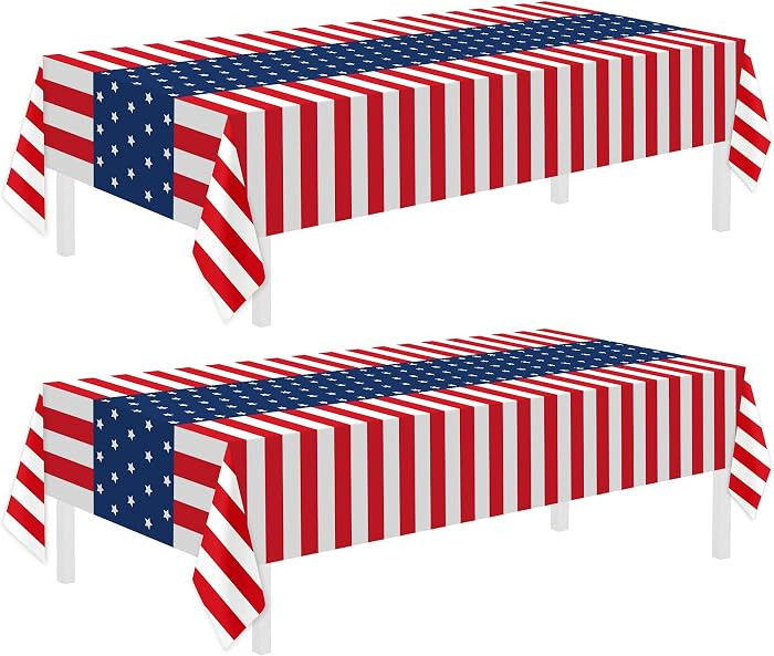 Childom 2 Pack Patriotic Tablecloths,Patriotic Decorations 54" x 108" Disposable American Flag Tablecloths for Event Accessories,Plastic Table Cloth for Veterans,July 4th,Picnic,Dinner,Party Supplies | Amazon (US)