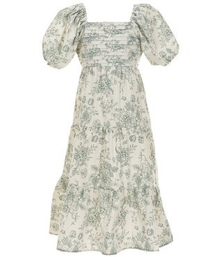 I.N. Girl Big Girls 7-16 Puffed-Sleeve Floral-Printed Long A-Line Dress | Dillard's | Dillard's