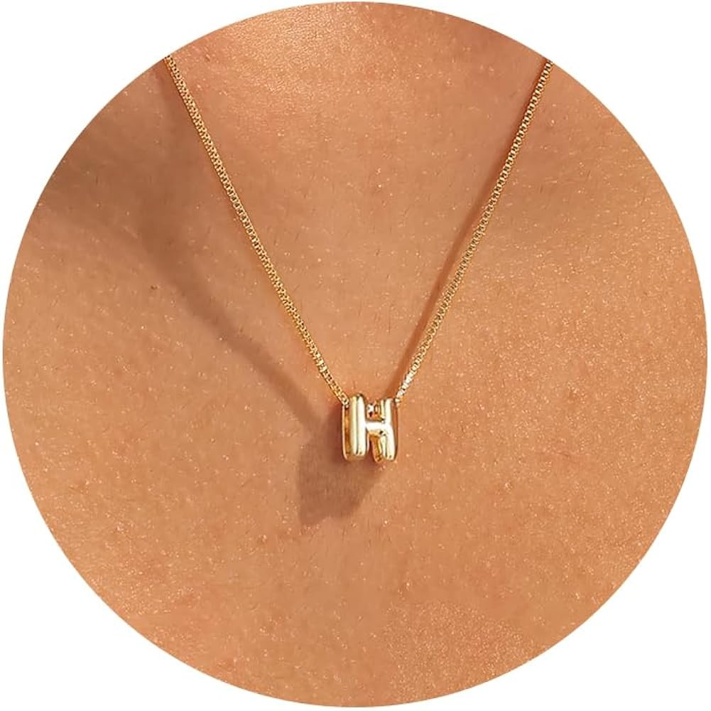 Bubble Letter Necklaces for Women,Dainty Letter Necklace 14K Gold Plated Balloon Letter Necklace ... | Amazon (US)