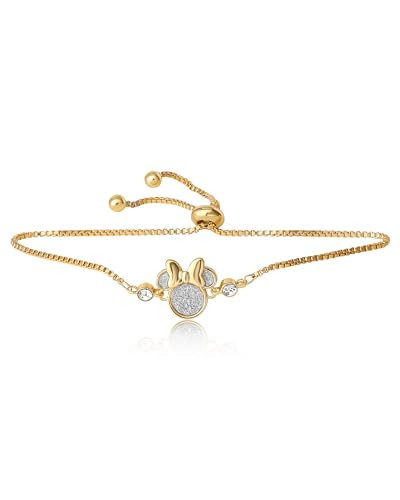 Disney Minnie Mouse Bracelet with Glitter Pendant and Crystals, 18k Gold Flash-Plated Bracelet for Women Official License | Amazon (US)