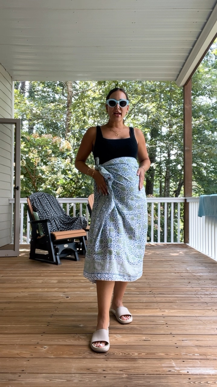 Black maternity swimsuit, sarong i have in 4 patterns, blue sunglasses and the only sandals that fit my swollen feet right now

#LTKBump #LTKFindsUnder50 #LTKSwim