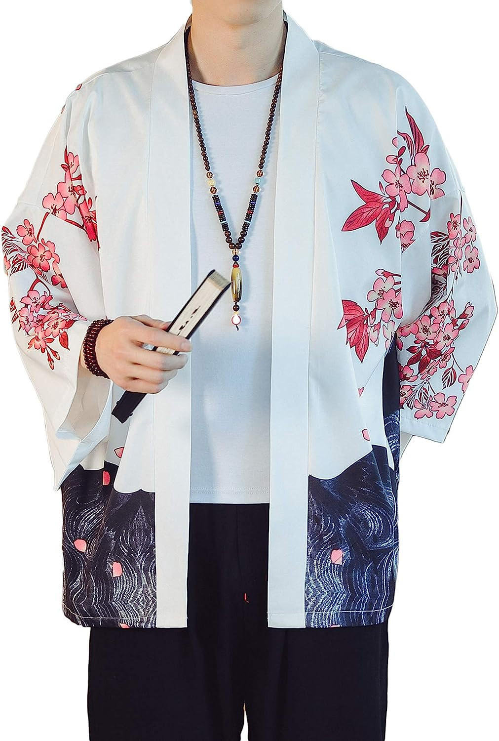 PRIJOUHE Men's Lightweight Kimono Jacket Seven Sleeve Open Front Cardigan Coat Japanese Style Bat... | Amazon (US)