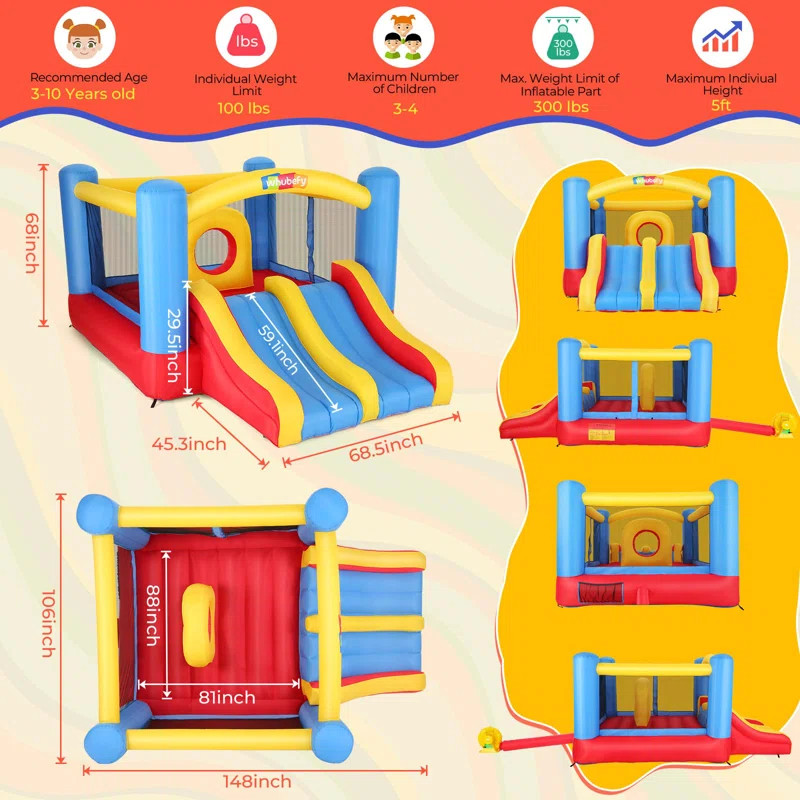 107.87" x 147.64" Bounce House with Air Blower | Wayfair North America
