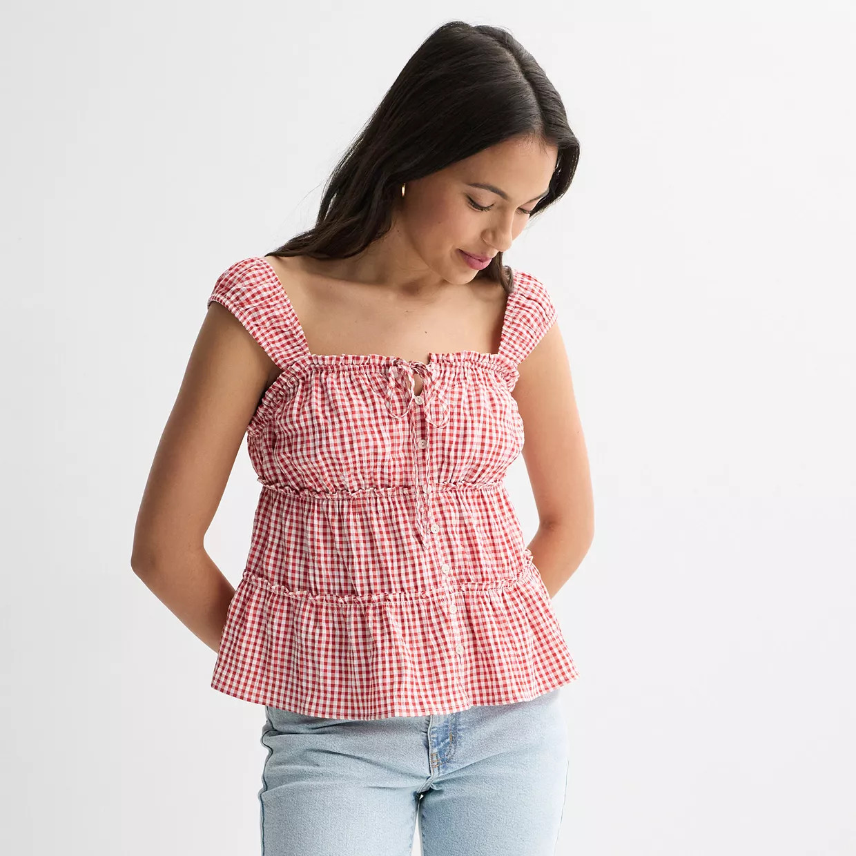 Juniors' Pink Republic Tiered Woven Tank Top | Kohl's