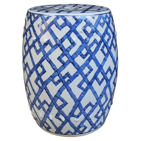Blue and White Bamboo Joints Porcelain Garden Stool | Mintwood Home