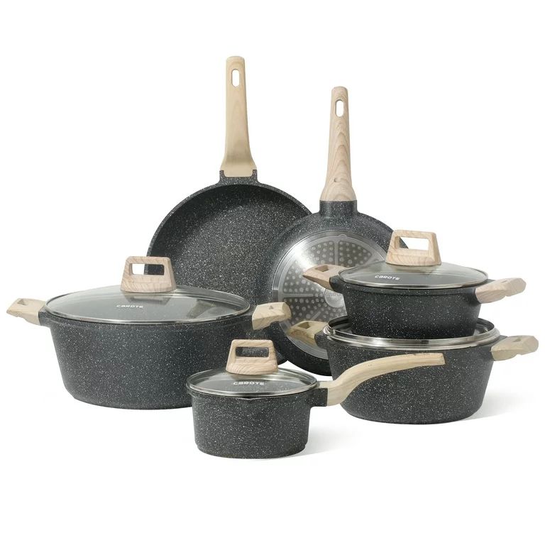 Carote Nonstick Pots and Pans Set, 10 Pcs Granite Stone Kitchen Cookware Sets (Black) | Walmart (US)