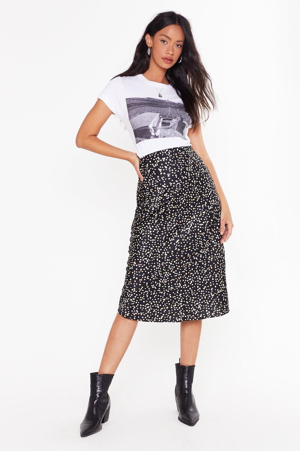 Womens Ready or Dot Satin Midi Skirt - Black | NastyGal (US & CA)