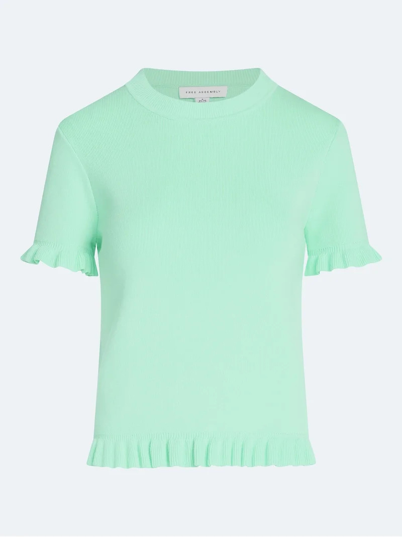 Free Assembly Women’s Ruffle Trim Sweater with Short Sleeves, Lightweight, Sizes XS-XXL | Walmart (US)