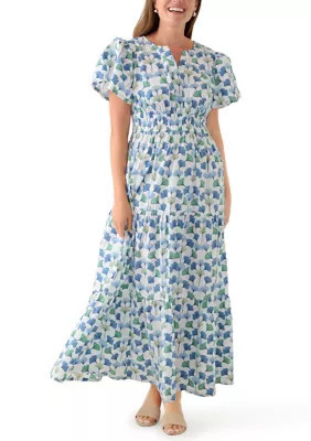 Crown & Ivy Women's Petite Short Sleeve Waisted Midi Dress, Blue, PS | Belk
