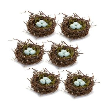 Melrose Set of 6 Brown and Green Decorative Nest with Eggs 6.5" | Michaels Stores