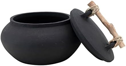Bloomingville Decorative Terra-Cotta Lid and Driftwood Handle Container, 10" L x 10" W x 6" H, Bl... | Amazon (US)