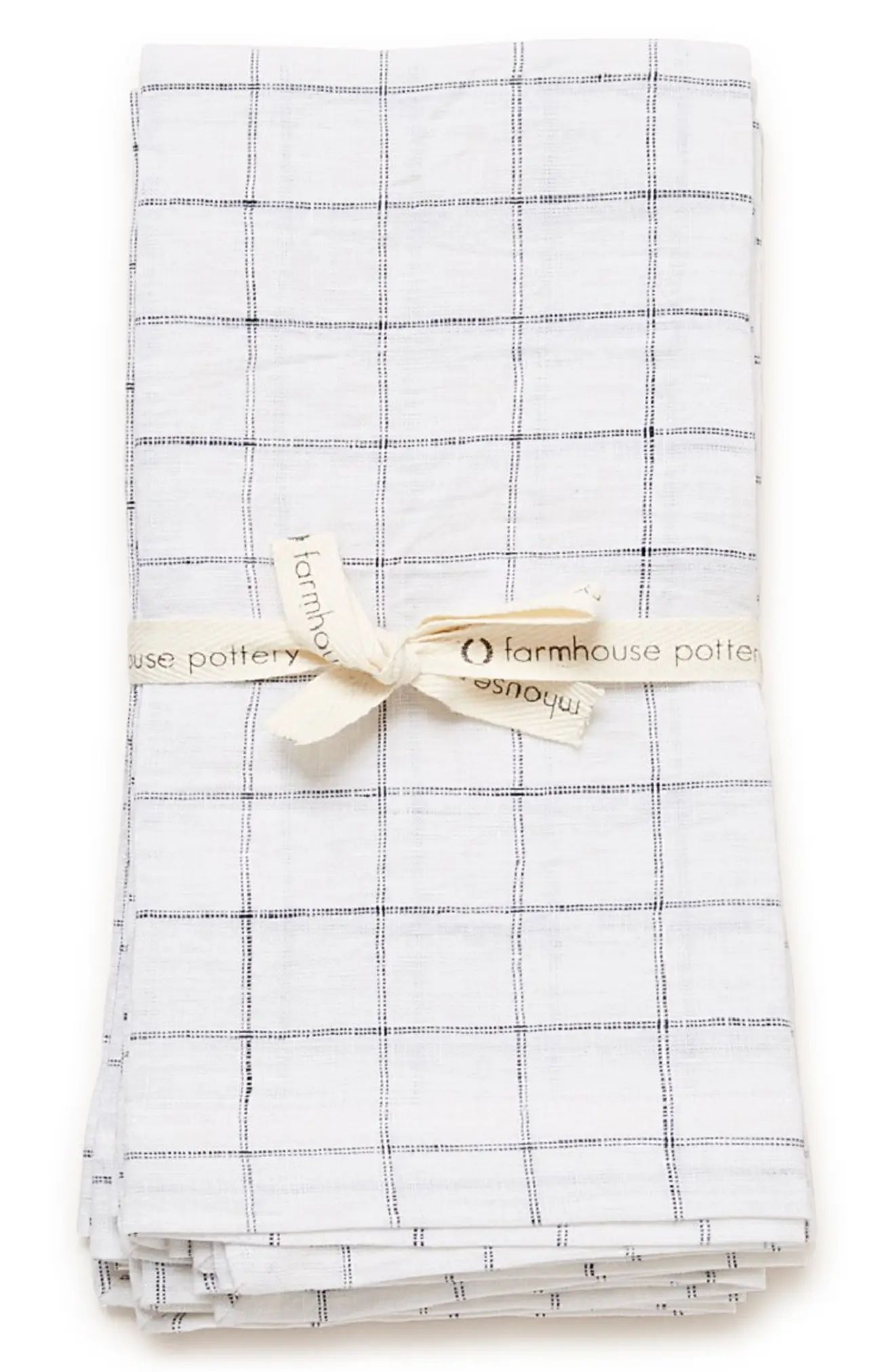 Farmhouse Pottery Set of 4 Washed Linen Napkins in White Check at Nordstrom | Nordstrom