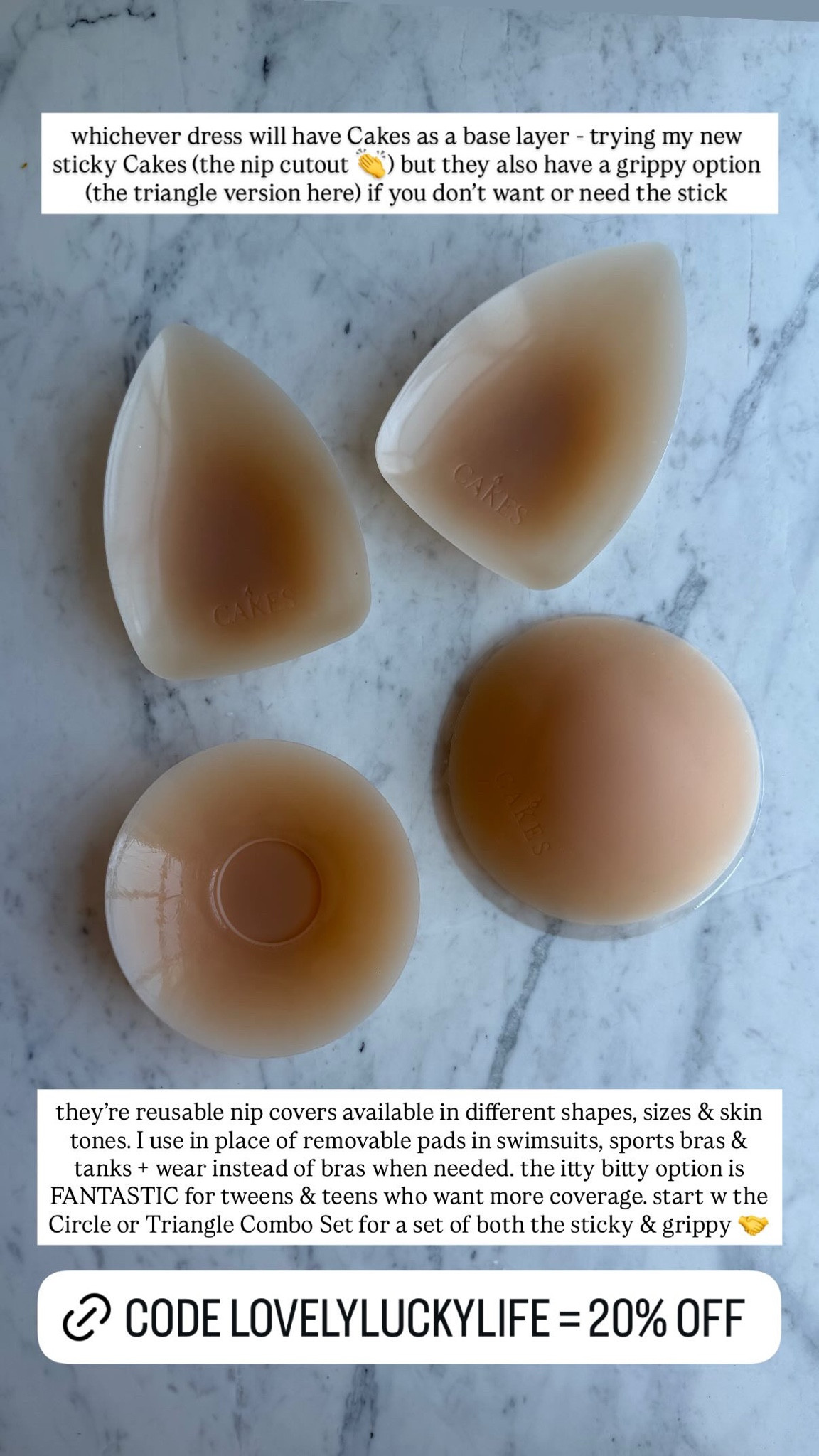 whichever dress will have Cakes as a base layer - trying my new sticky Cakes (the nip cutout) but they also have a grippy option (the triangle version here) if you don't want or need the stick

they're reusable nip covers available in different shapes, sizes & skin tones. I use in place of removable pads in swimsuits, sports bras & tanks + wear instead of bras when needed. the itty bitty option is FANTASTIC for tweens & teens who want more coverage. start w the Circle or Triangle Combo Set for a set of both the sticky & grippy 🤝

#LTKootd #LTKgrwm #LTKdayinmylife