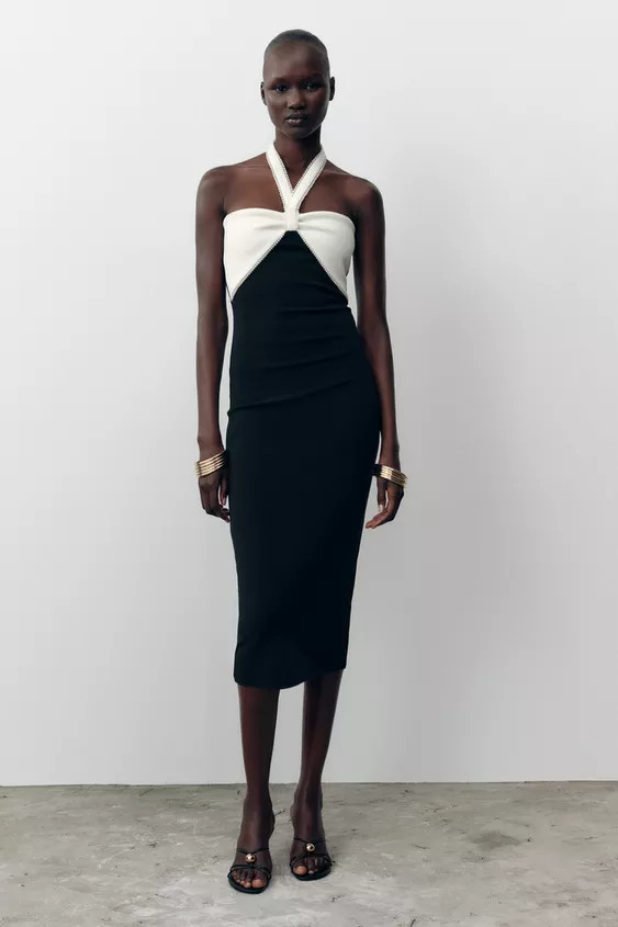 STRETCH BOW MIDI DRESS | Zara Canada