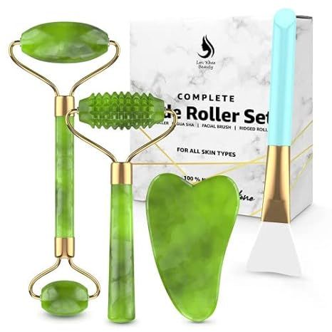 Lexi White Beauty Face Roller Original Jade Roller and Gua Sha Set for Face, Jade Gua Sha 4 in 1 ... | Amazon (US)