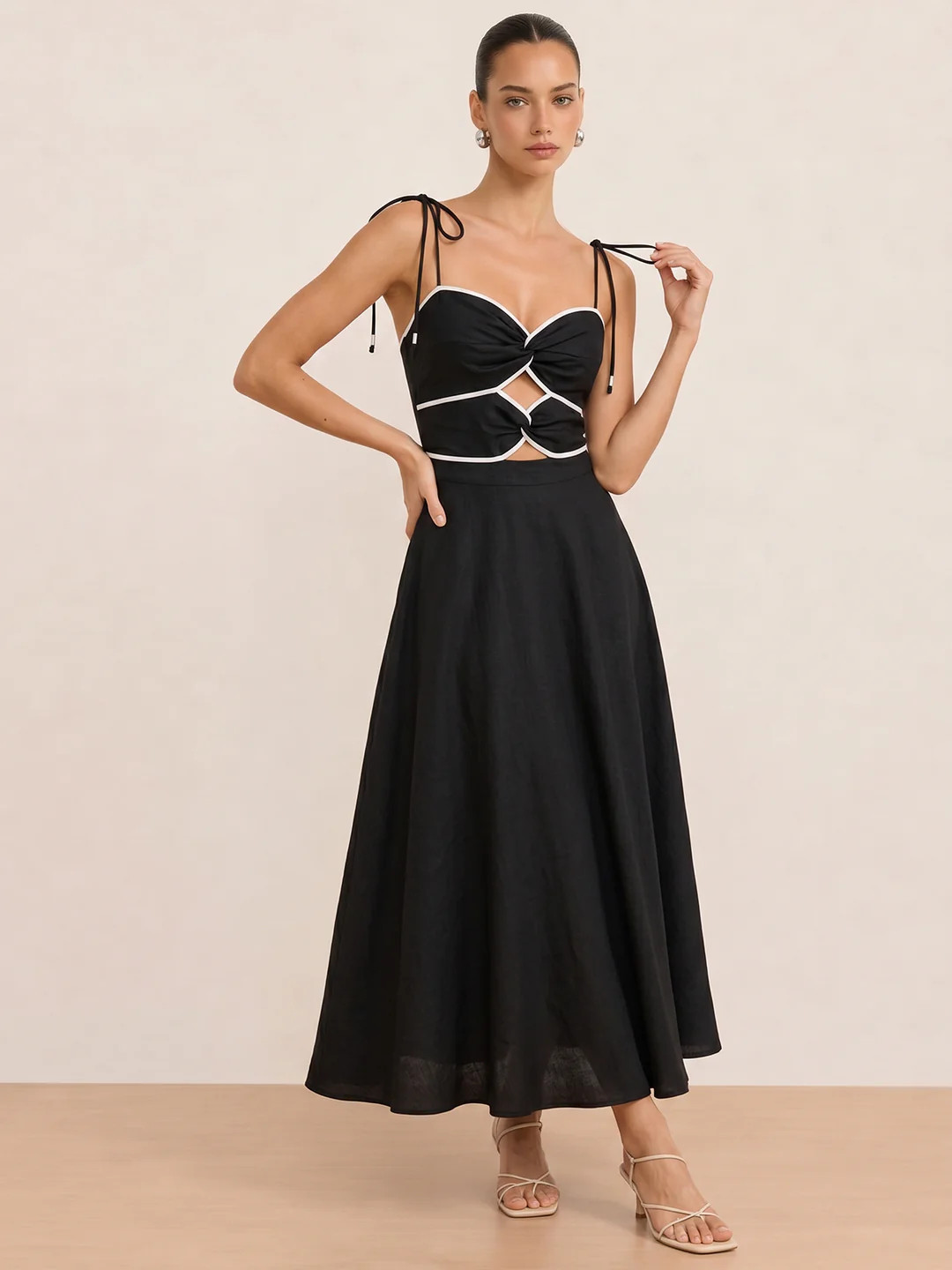 Cutout Tie Strap Maxi Dress | Commense