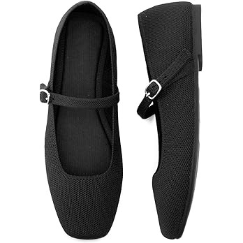 Knit Flats for Women Square Toe Flats Casual Ballet Flats with Ankle Strap,Mary Jane Shoes Women ... | Amazon (US)