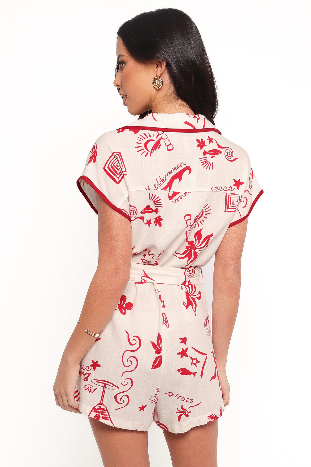 Kensie Tie Waist Romper - Red | Petal & Pup (US)