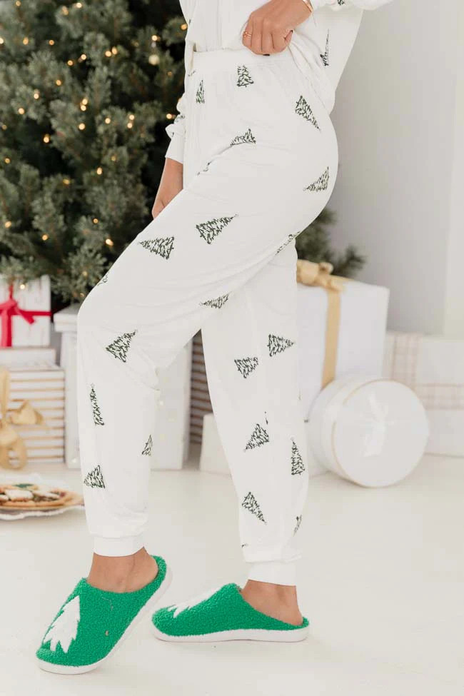 Merry All The Way Cream Christmas Tree Print Pajama Pants | Pink Lily
