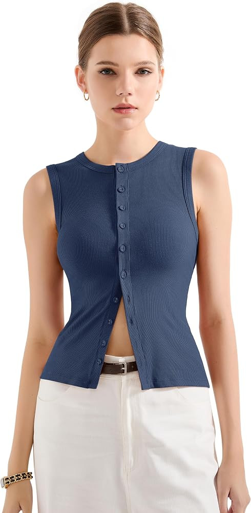 SUUKSESS Women Button Down Going Out Trendy Tops Ribbed Sexy Vest Y2K Tank Tops | Amazon (US)
