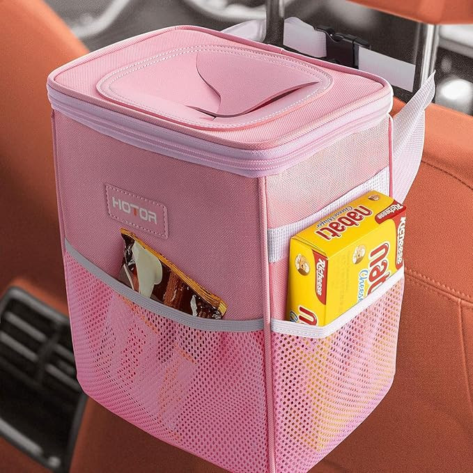 HOTOR Car Trash Can with Lid and Storage Pockets - 100% Leak-Proof Organizer, Waterproof Garbage ... | Amazon (US)