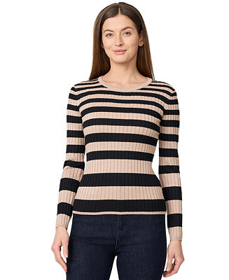 Melissa Paige Women's Striped Ribbed Crewneck Sweater - Macy's | Macy's