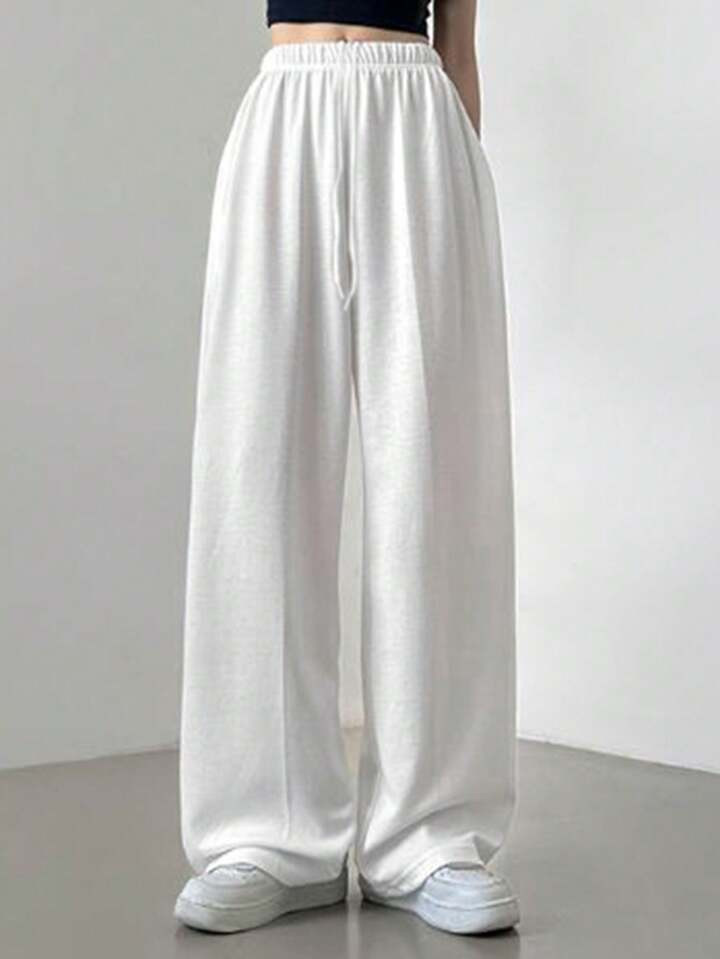 DAZY Women's Solid Color Tie Waist Wide Leg Casual Sweatpants | SHEIN